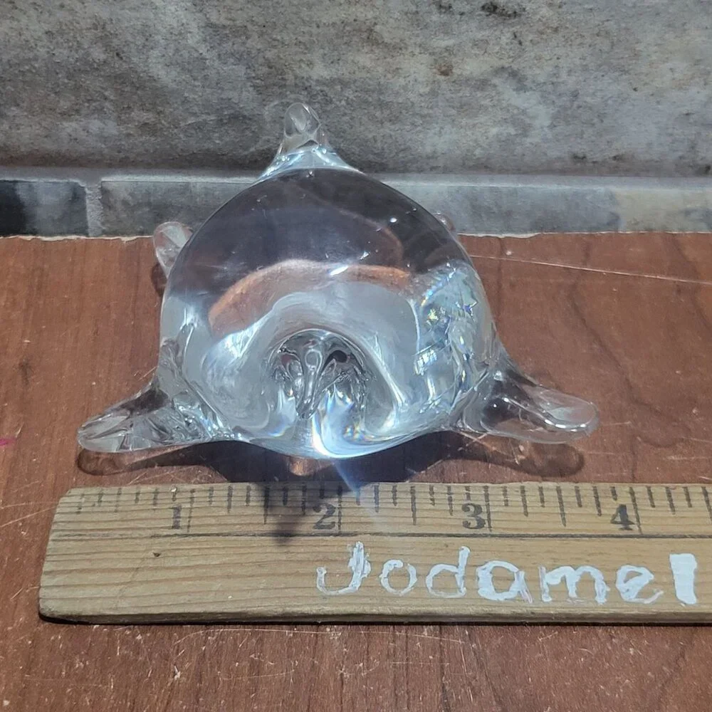 Clear Hand Blown Art Glass Sea Turtle Paperweight
